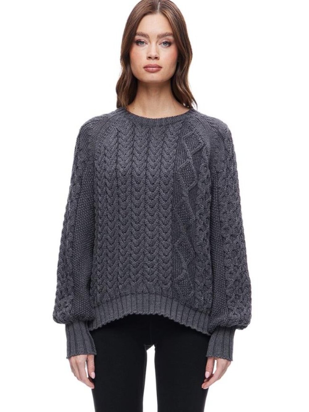 THE KNOTTY ONES Women's Harmonija Cable Sweater Size M in Smoke